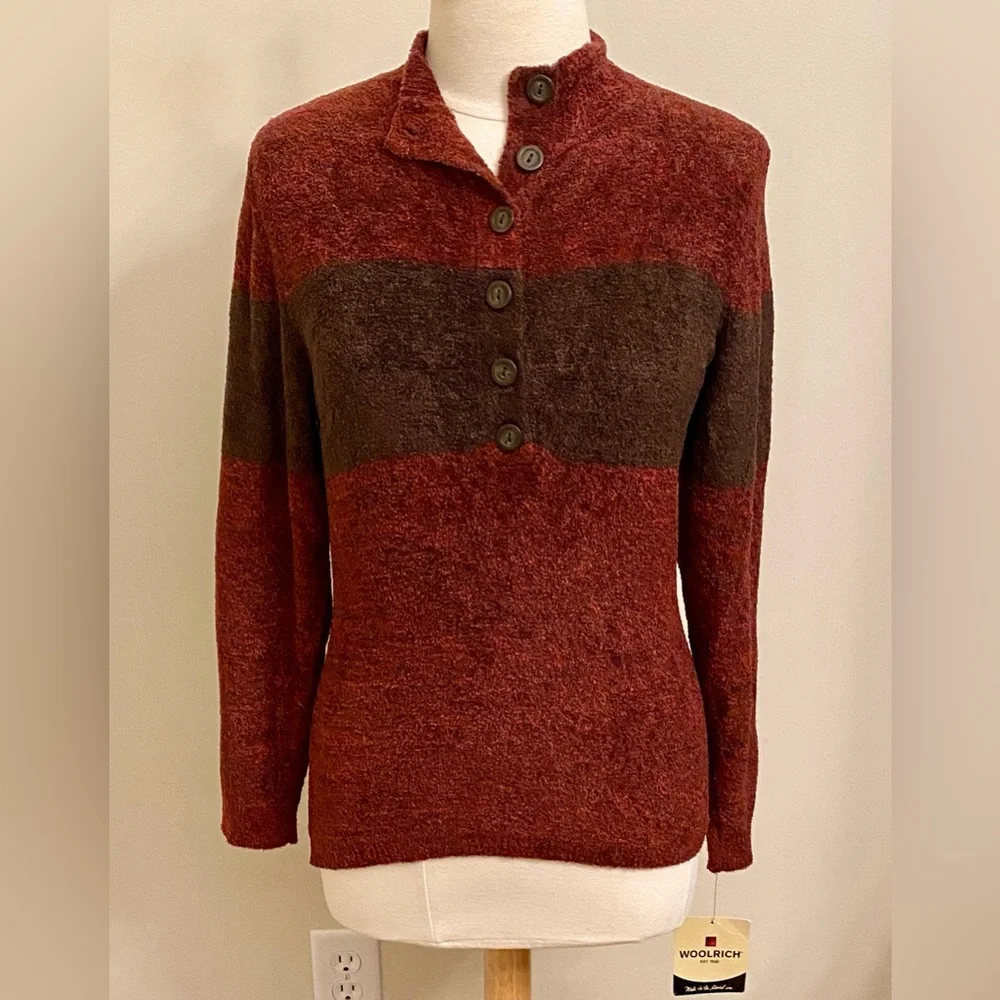 Woolrich Women’s StillCreek Red Brown Mock Neck Long Sleeve Casual Sweater SZ M
